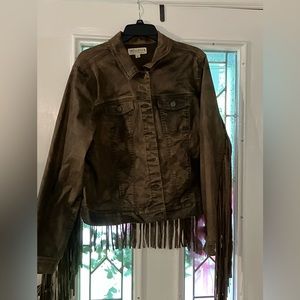 Bronzed brown fringed denim jacket